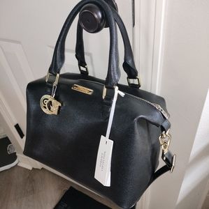 NWT AUTH VERSACE COLLECTION BLACK LEATHER GOLD LOGO SATCHEL BAG!